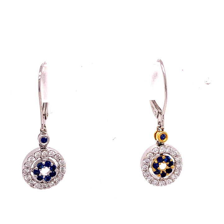Sapphire and Diamond 14K White and Yellow Gold Dangle Earrings