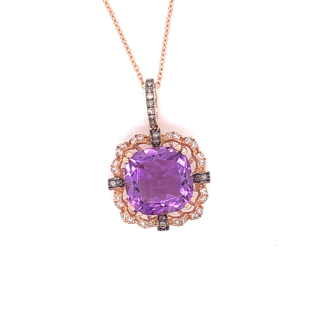 Effy Amethyst, Diamond and 14K Rose Gold Pendant With Chain 04661