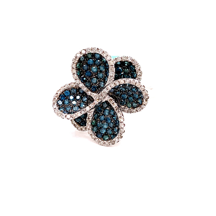 Effy Blue and White Diamond and 14K White Gold Flower Ring