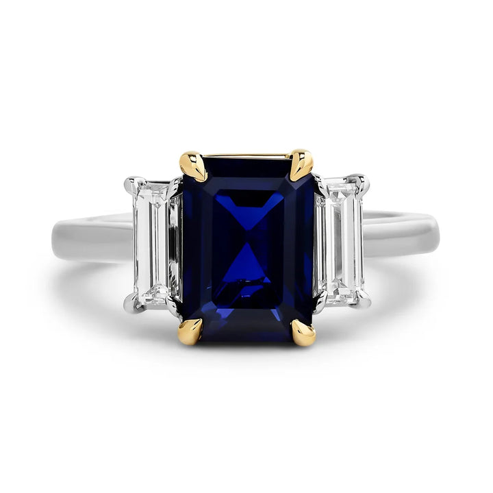 Modern No Heat Fine Sapphire and Diamond Platinum and 18Kt Yellow Gold Ring