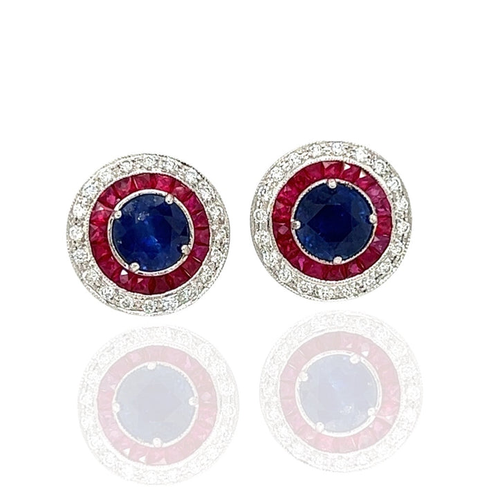Diamond Ruby and Sapphire 18K White Gold Earrings