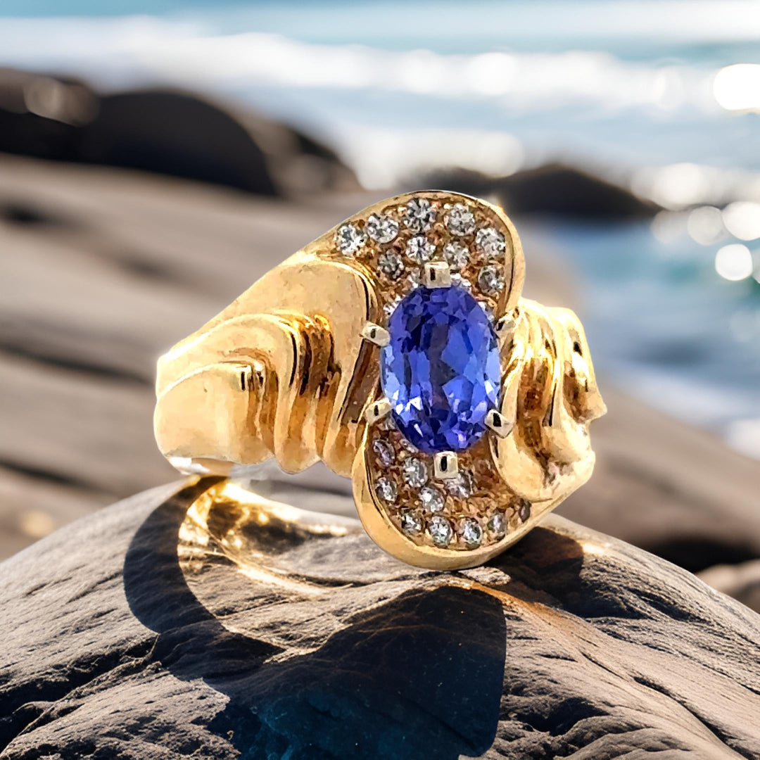 Estate Tanzanite Diamond 14K YG Ring 15497
