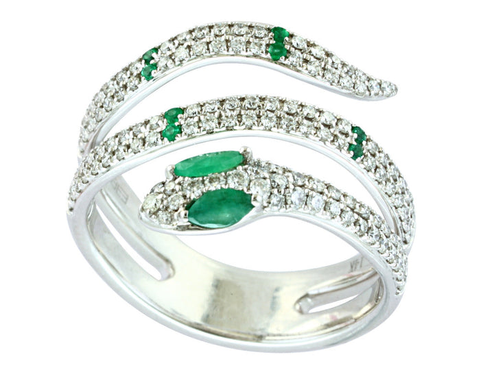 Effy Diamond and Emerald 14K White Gold Snake Ring