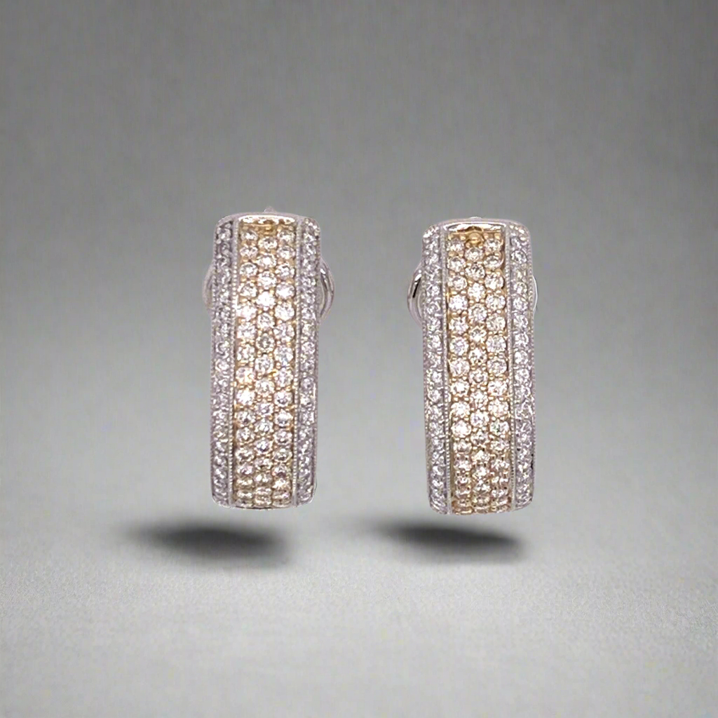 Diamond 14K White and Yellow Gold Huggie Earrings