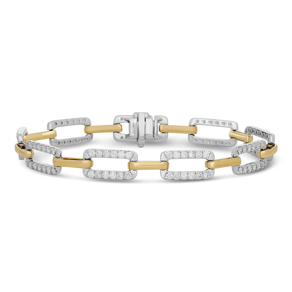Custom Made Diamond Link 14K Yellow and White Gold Bracelet