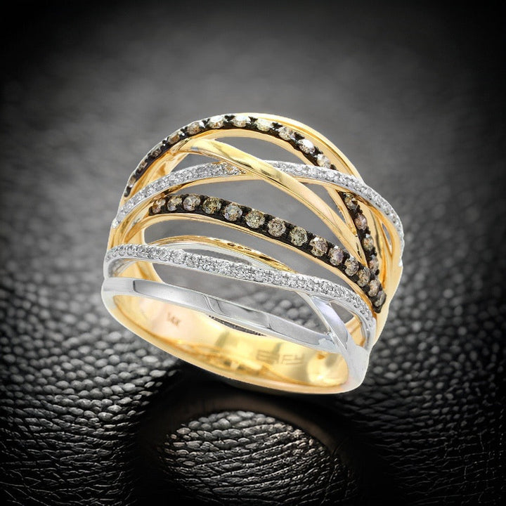 Effy Diamond and 14K White and Yellow Gold Interlock Ring