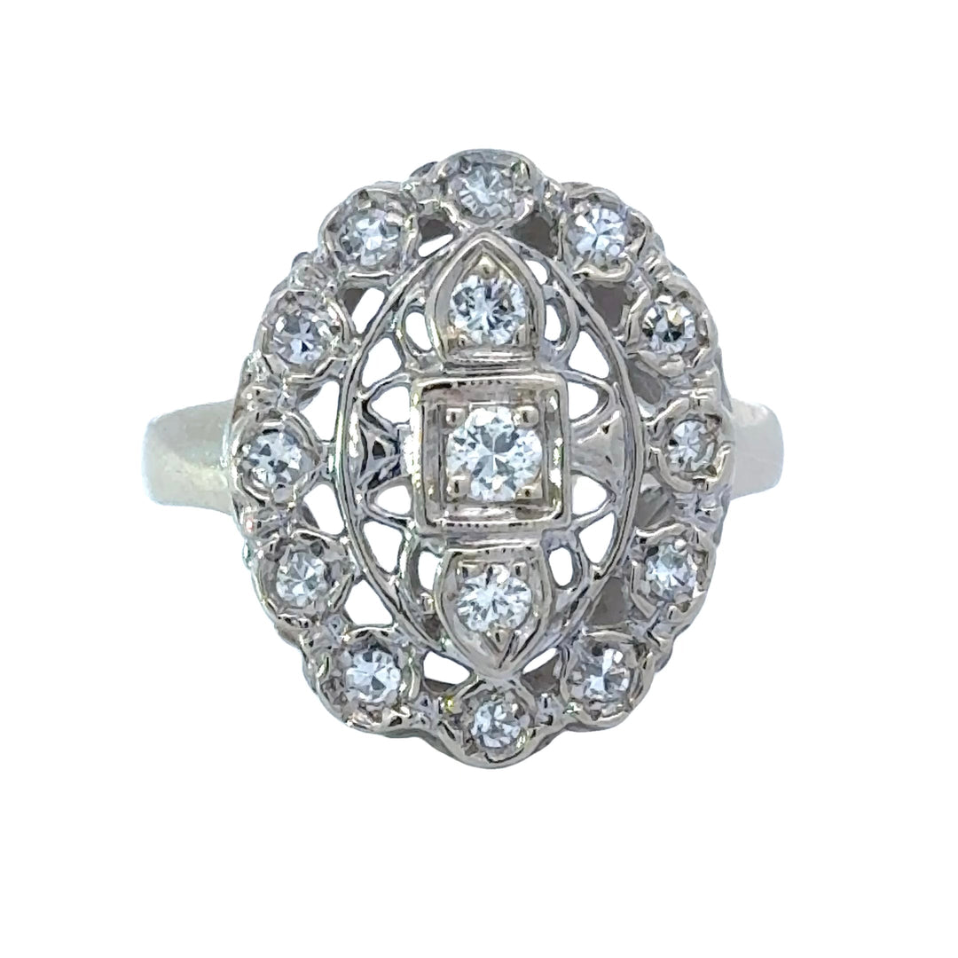 Estate Diamond 14K White Gold Filigree Ring 15431