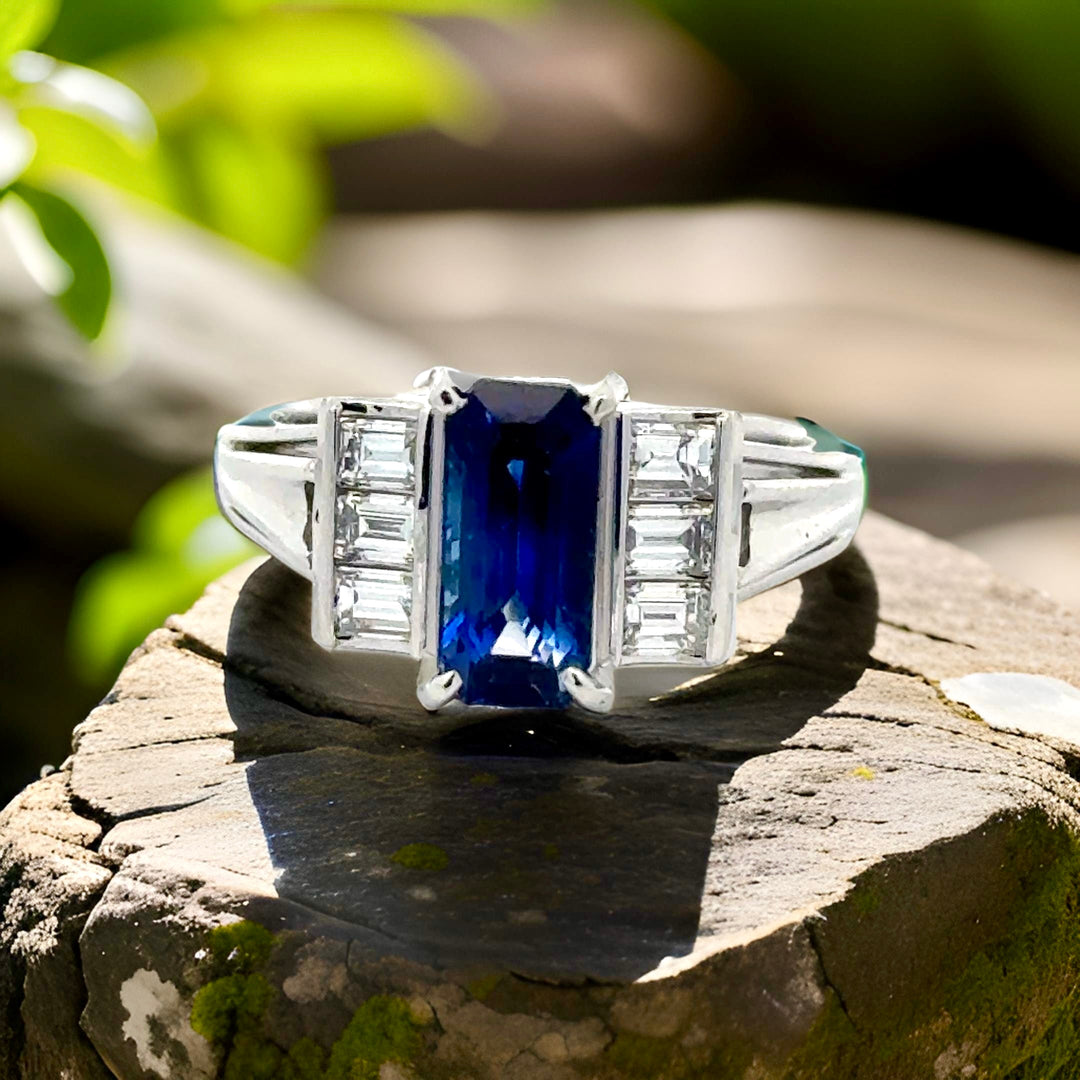 Estate 1.83 ct Sapphire Diamond Platinum Ring 15534