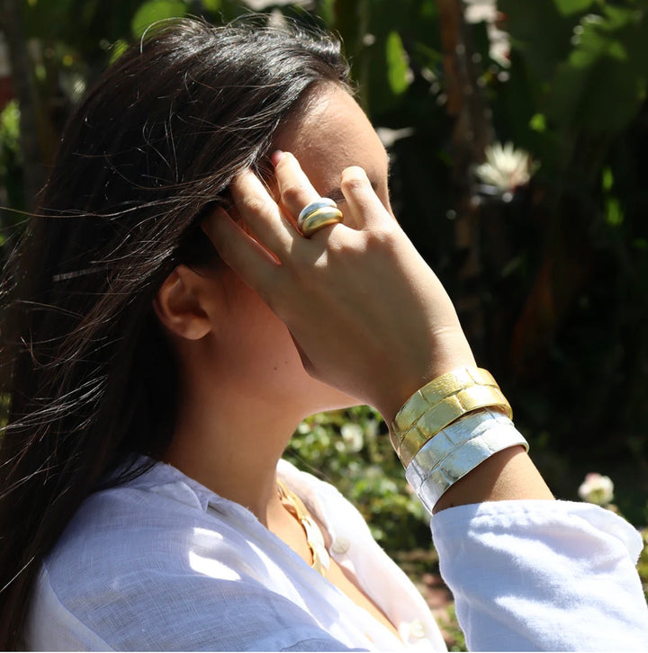 Silver Basketweave Cuff Statement Bangle Bracelet