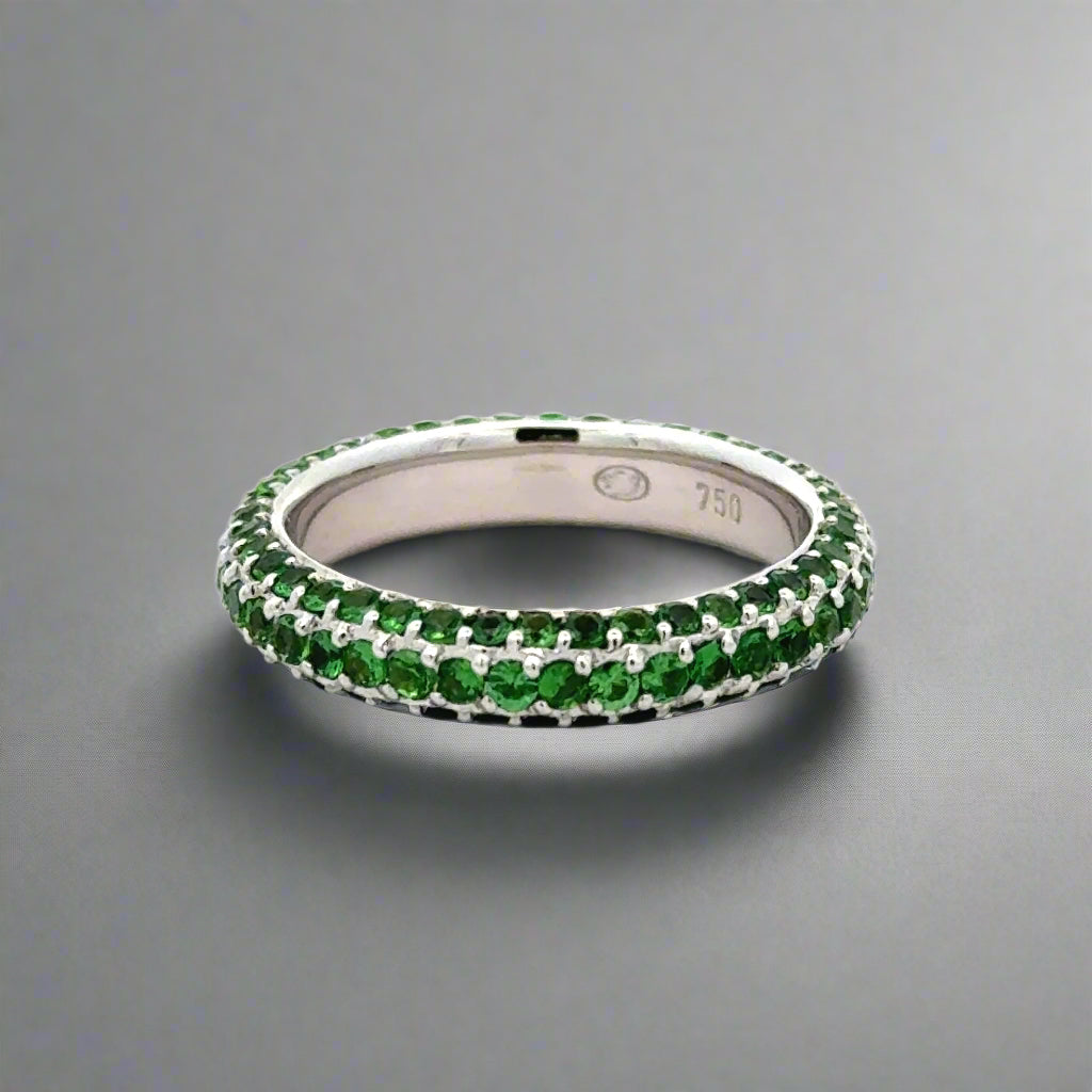 Tourmaline and 18K White Gold Three Sided Stackable Eternity Band