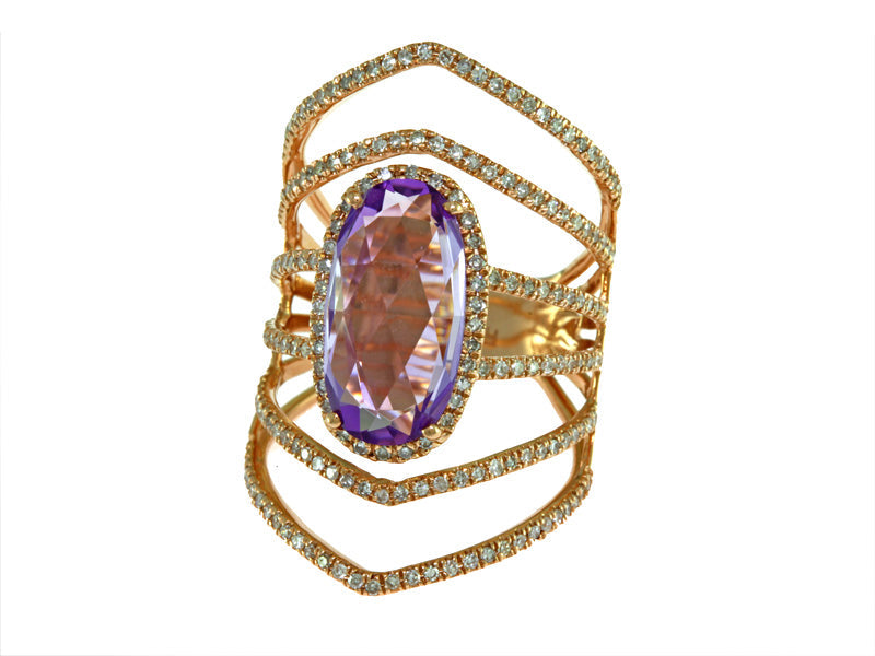 Effy Amethyst, Diamond and 14K Rose Gold Ring