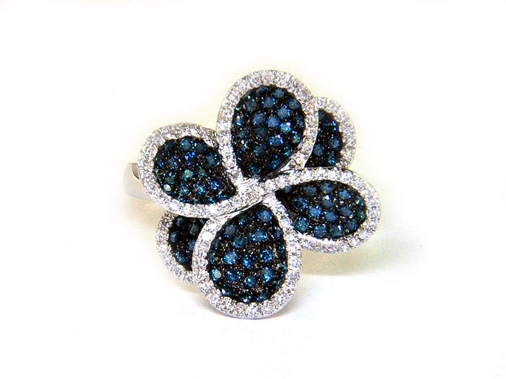 Effy Blue and White Diamond and 14K White Gold Flower Ring
