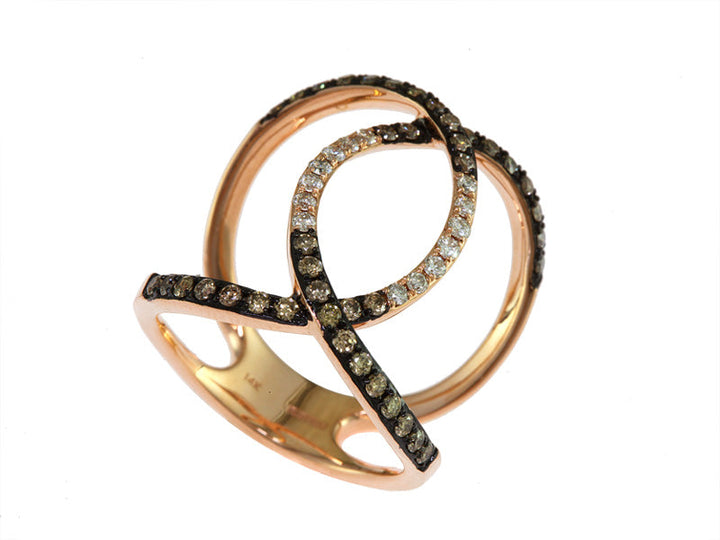 Effy Brown and White Diamond and 14K Rose Gold Interlock Ring