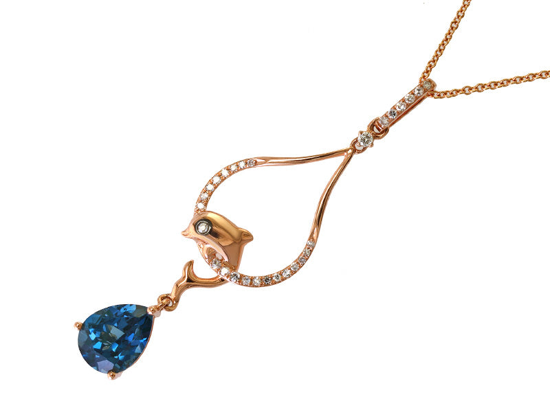 Effy Blue Topaz, Diamond and 14K White Gold Dolphin Necklace