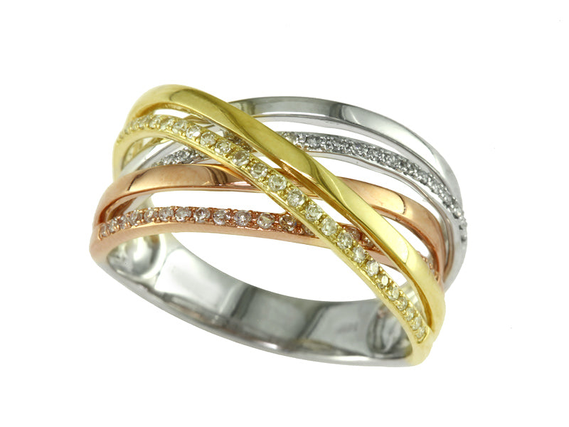 Effy Diamond and 14K White/Rose/Yellow Gold Interlock Ring