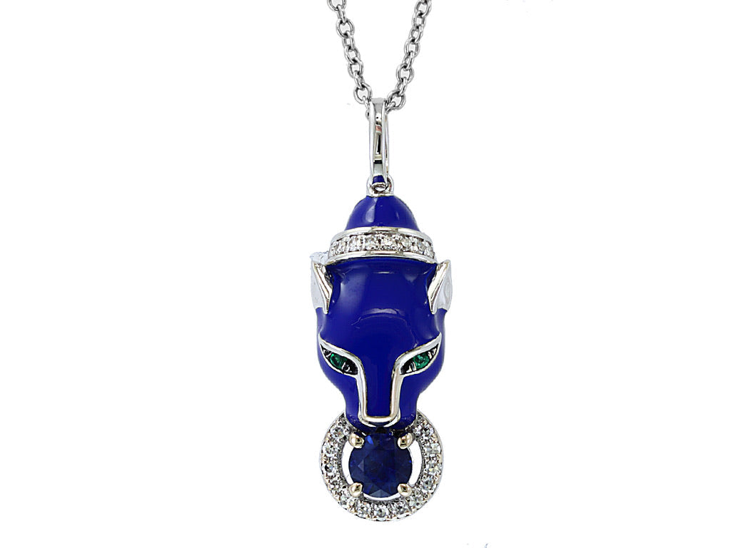 Effy Sapphire, Diamond and Blue Enamel 14K White Gold Panther Necklace