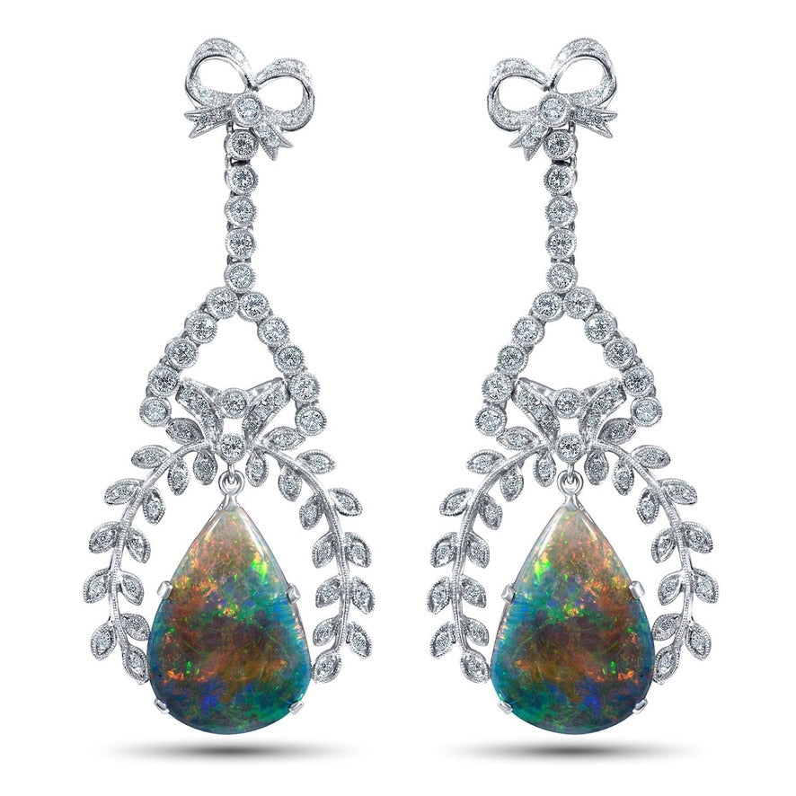 Estate - Vintage 17.25 cttw Black Opal Diamond Earrings 12948