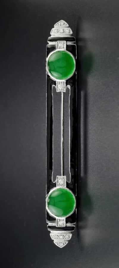 Jade and Diamond 14K White Gold Brooch/Pendant