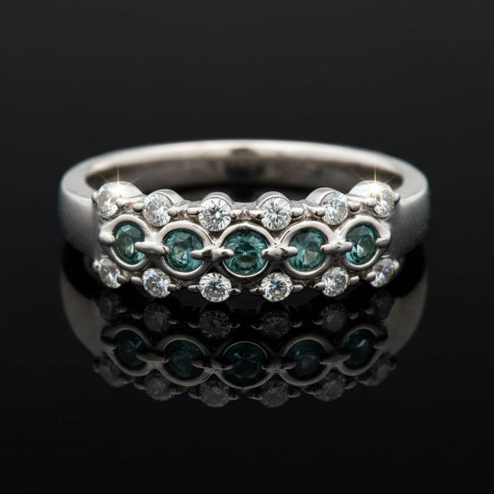 Estate Natural Color Change Alexandrite and Diamond Platinum Ring