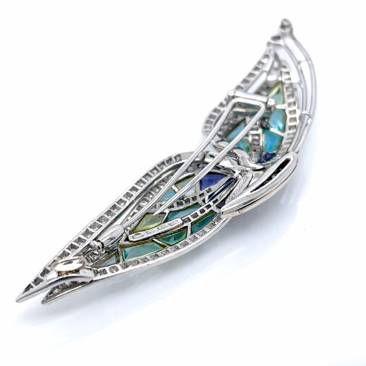 Italian Designer of Valenza Garavelli Diamond and Semi Precious Gemstone 18Kt White Gold Pendant/Brooch