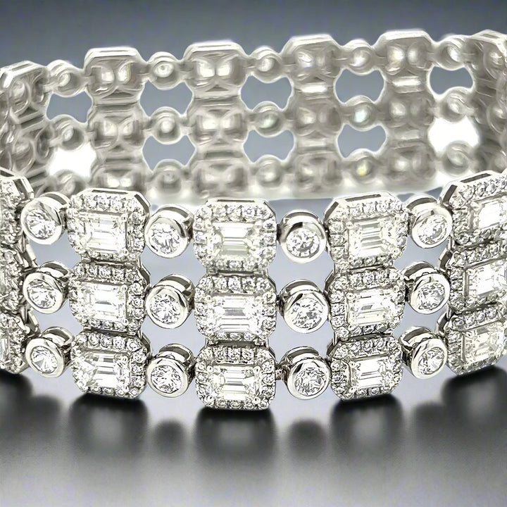 22.80 Carat Three Row Diamond Bracelet