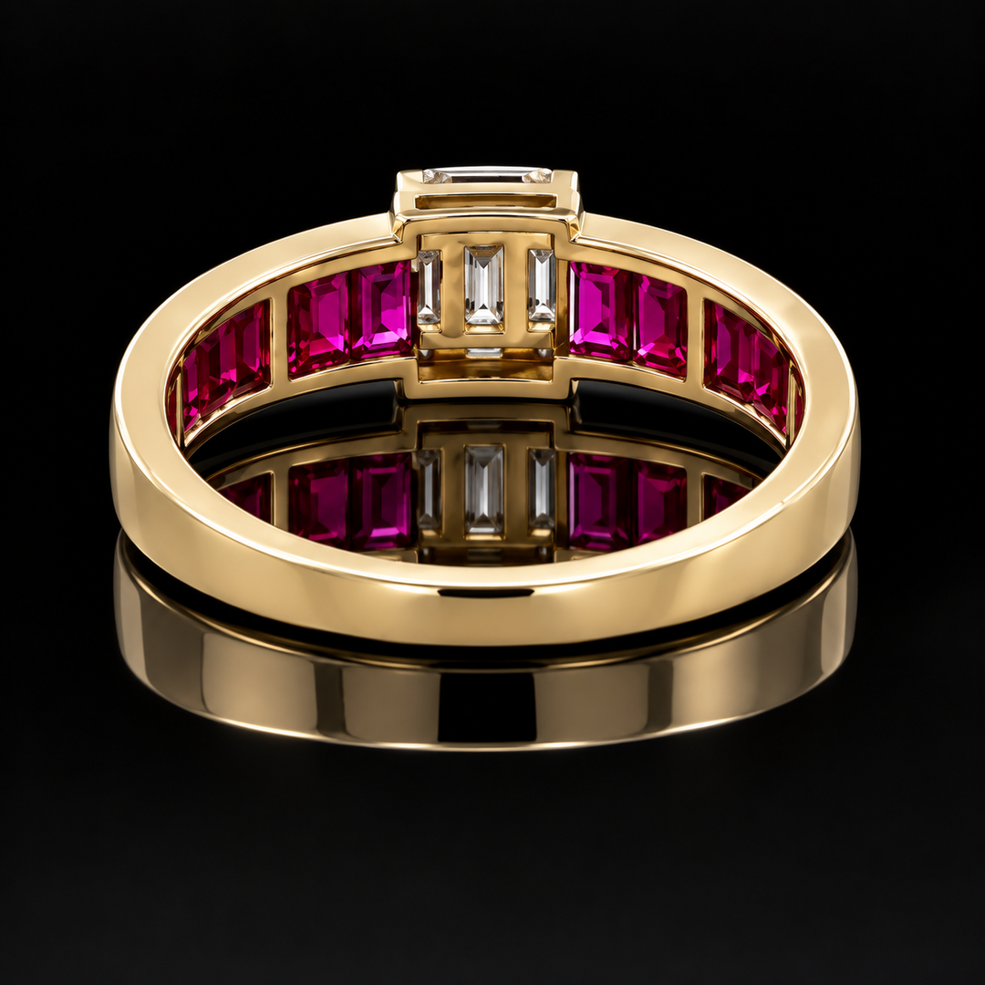 Estate Fine Ruby and Diamond 18KT Yellow Gold Ring