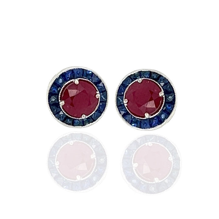 Ruby and Sapphire 18K White Gold Earrings
