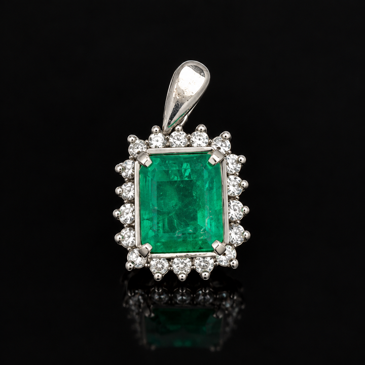 Estate 1.21ct. Emerald & Diamond Platinum Pendant