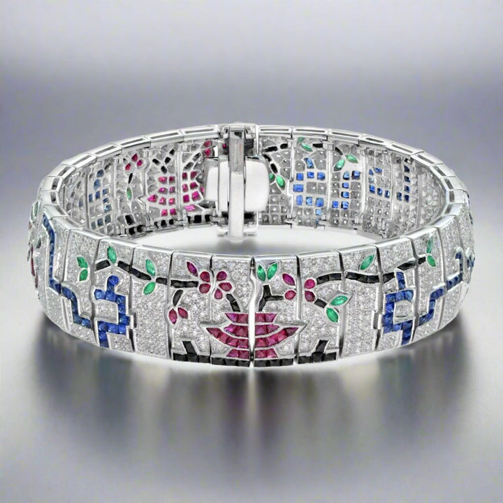 Diamond, Sapphire, Ruby and Emerald Art Deco Bracelet