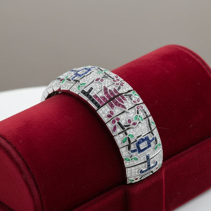 Diamond Ruby Emerald Onyx Sapphire 18K White Gold Bracelet