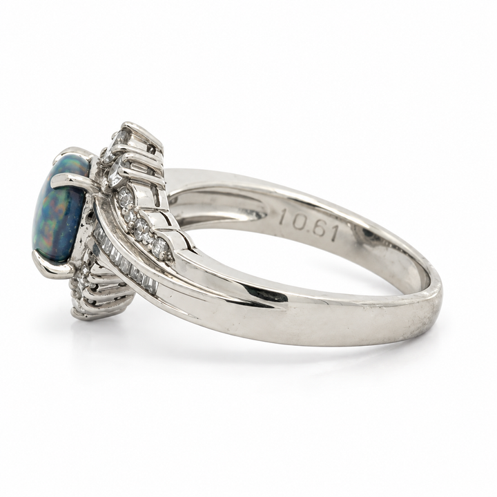 Estate .84ct. Black Opal & Diamond Platinum Ring