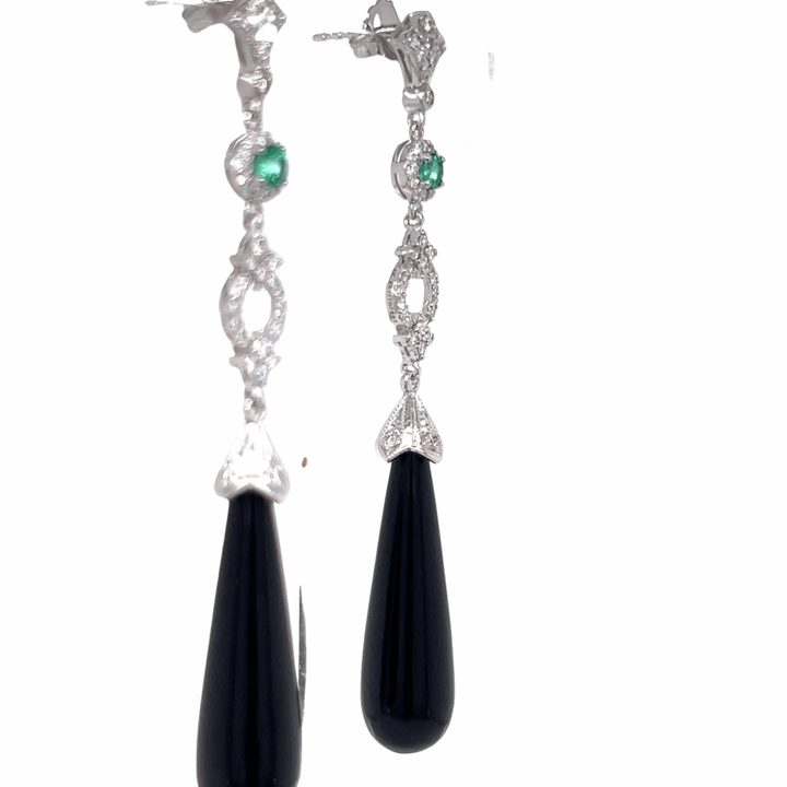 Slender Emerald and Onyx Earrings