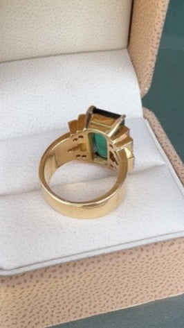 Green Tourmaline, Diamond and 18K Yellow Gold Statement Ring