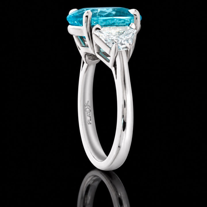 Estate 3.84ct. Paraiba Tourmaline & .93cttw. Shield Cut Diamond Platinum Ring (GIA)
