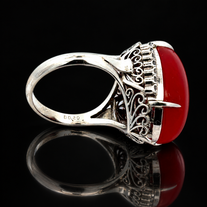 Estate Fine Red Coral & Diamond Ring