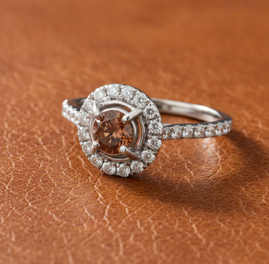 Maya Lianna .59 cttw Diamond Ring Natural Fancy Orange Center 14884