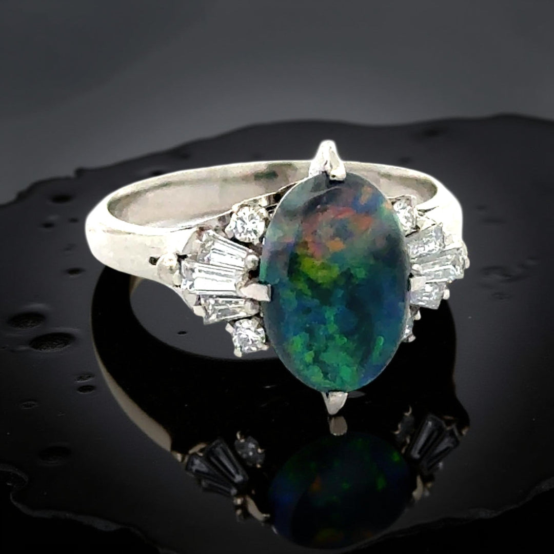 Black Opal and Diamond Platinum Ring