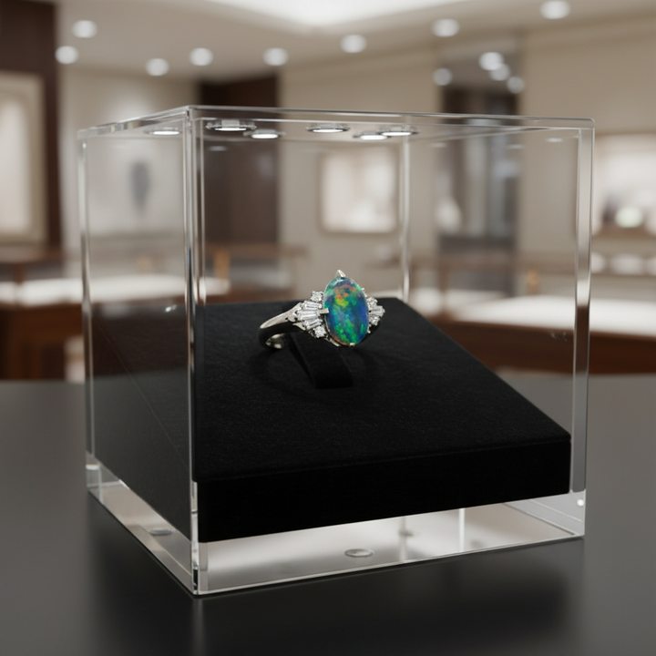Black Opal and Diamond Platinum Ring