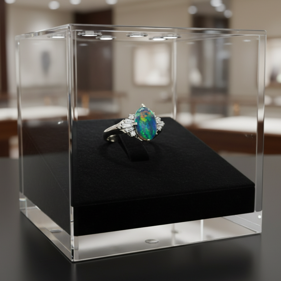 Black Opal and Diamond Platinum Ring