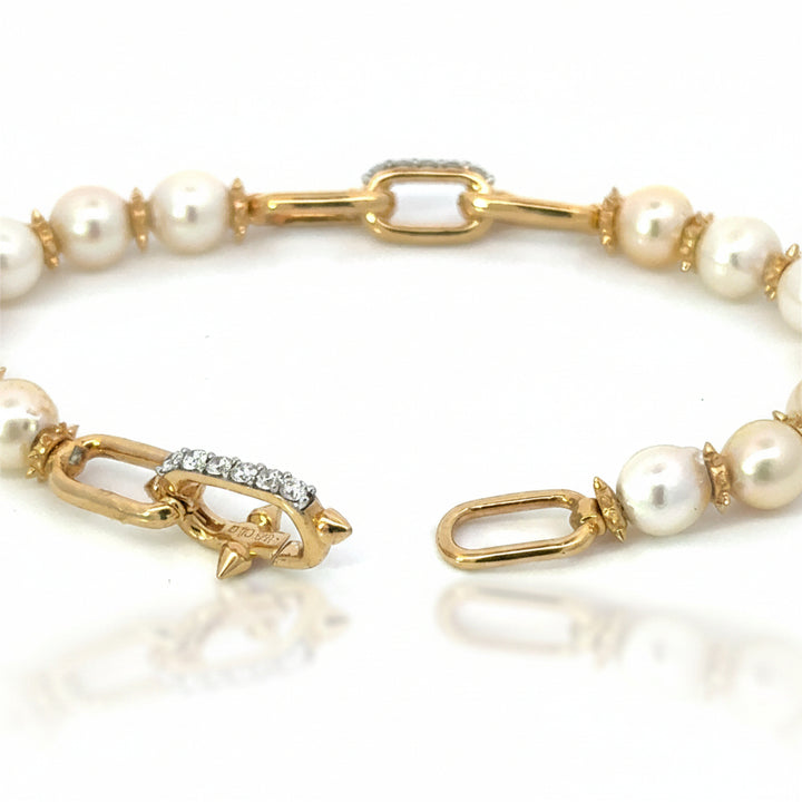 Freshwater Pearl and Lab Diamond Station Paperclip Bracelet