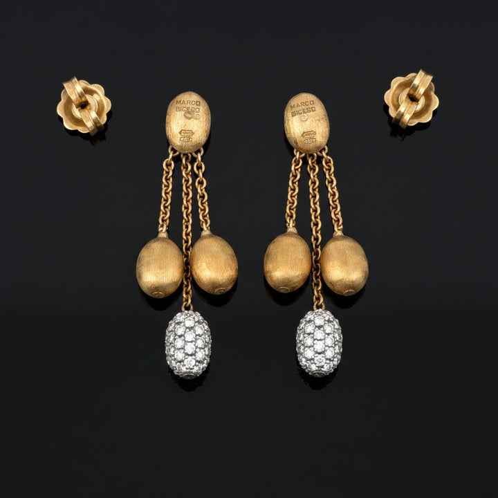Estate Italian Designer Marco Bicego Diamond & 18K Yellow Gold Dangle Earring (#1021MI)