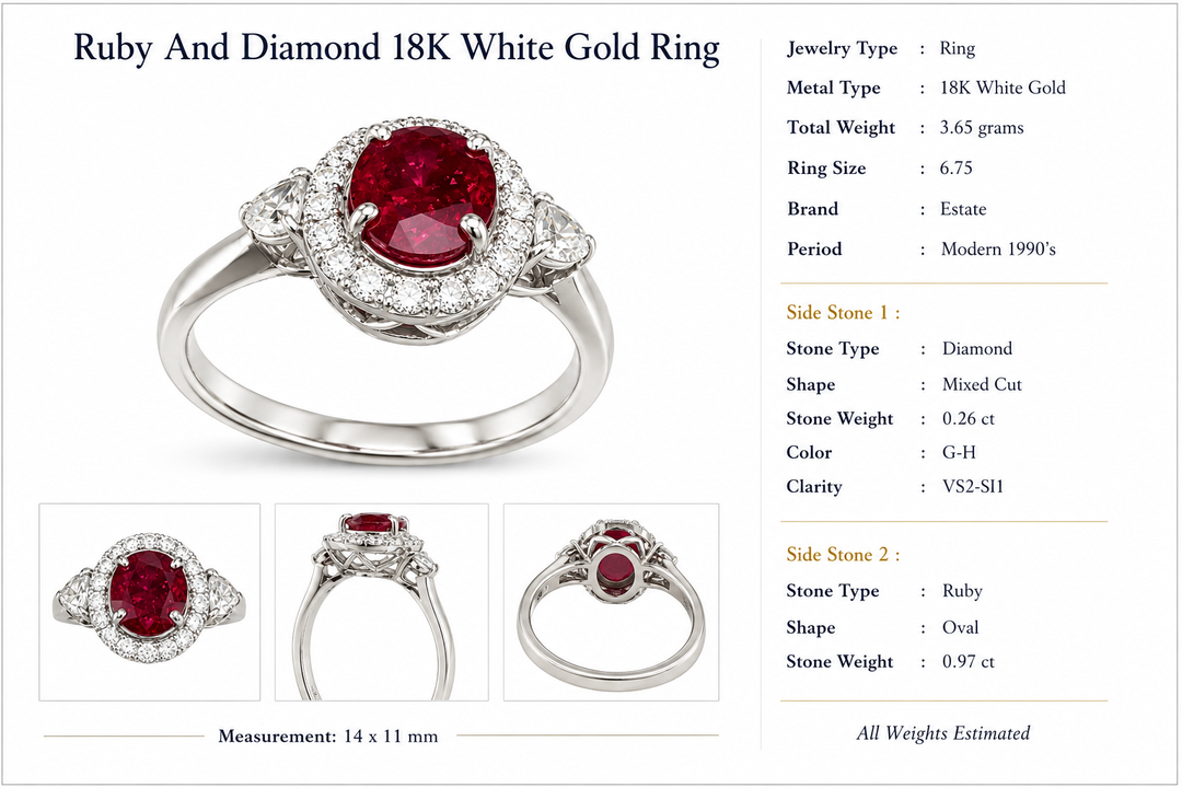 Modern Ruby and Diamond 18K White Gold Ring