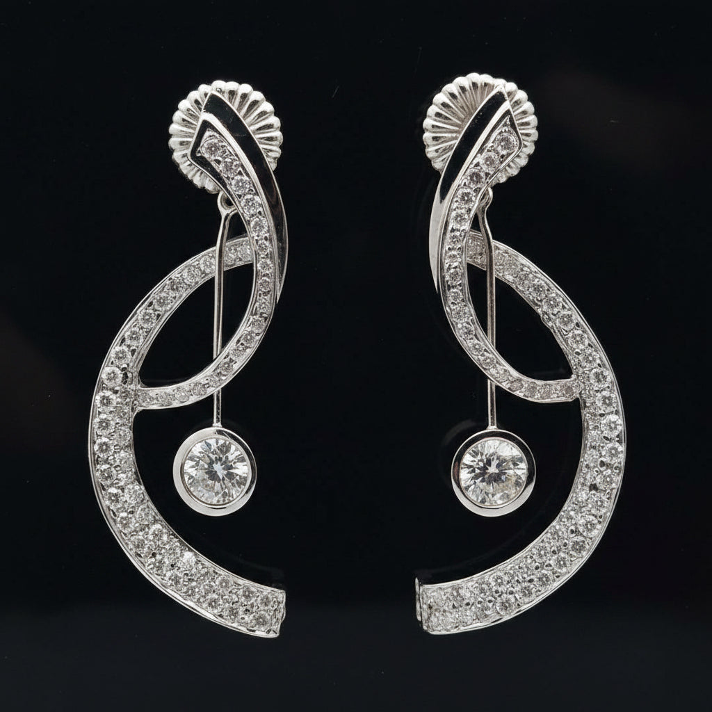 Contemporary 3.18cttw Diamond Musical Note Dangle 14Kt White Gold Earring