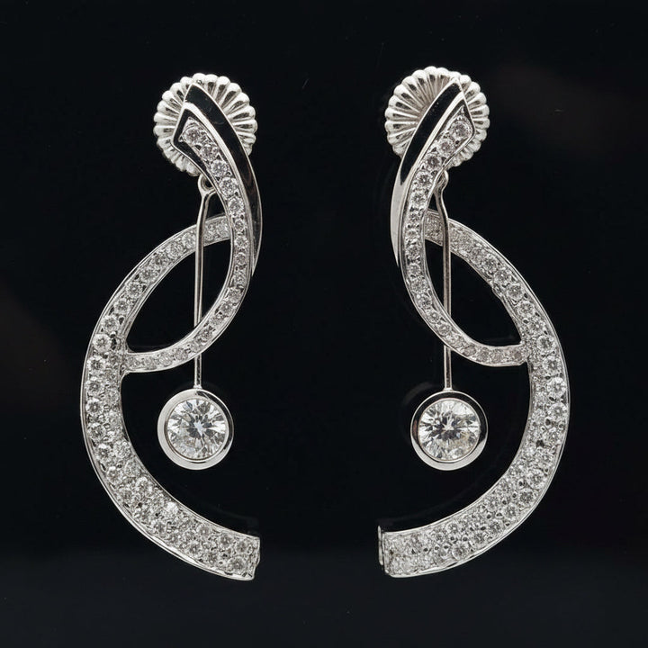 Contemporary 3.18cttw Diamond Musical Note Dangle 14Kt White Gold Earring