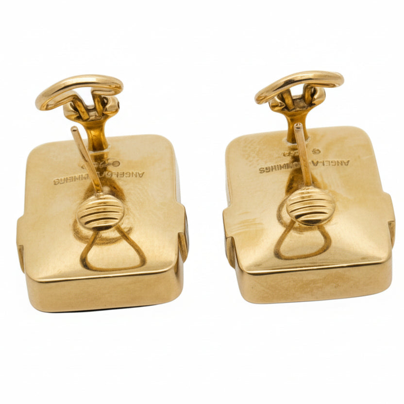 Designer Angela Cummings Black Enamel and 18Kt Yellow Gold Weave Earrings