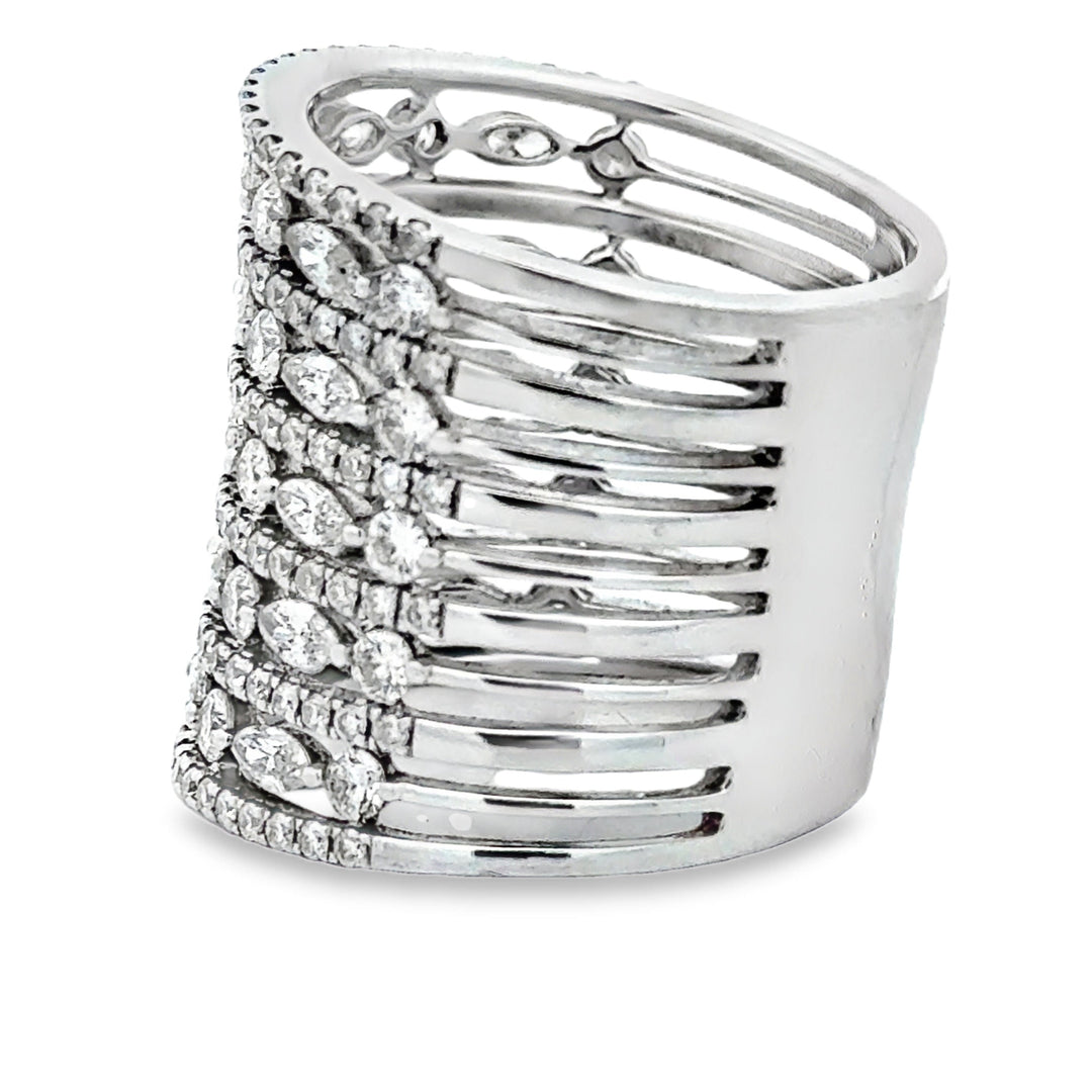 Multi Row Diamond 18K White Gold Ring