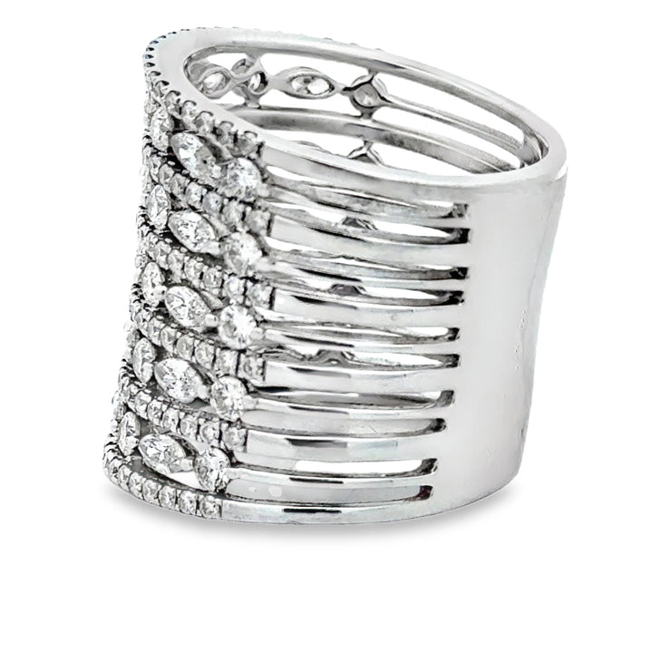 Multi Row Diamond 18K White Gold Ring
