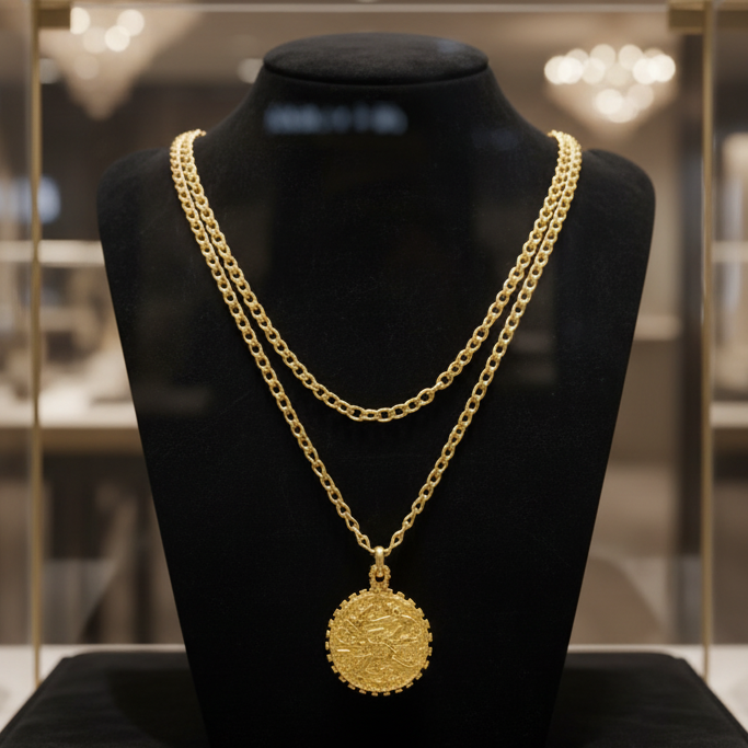 Italian Designer Roman 18Kt Yellow Gold 43" Long Necklace.