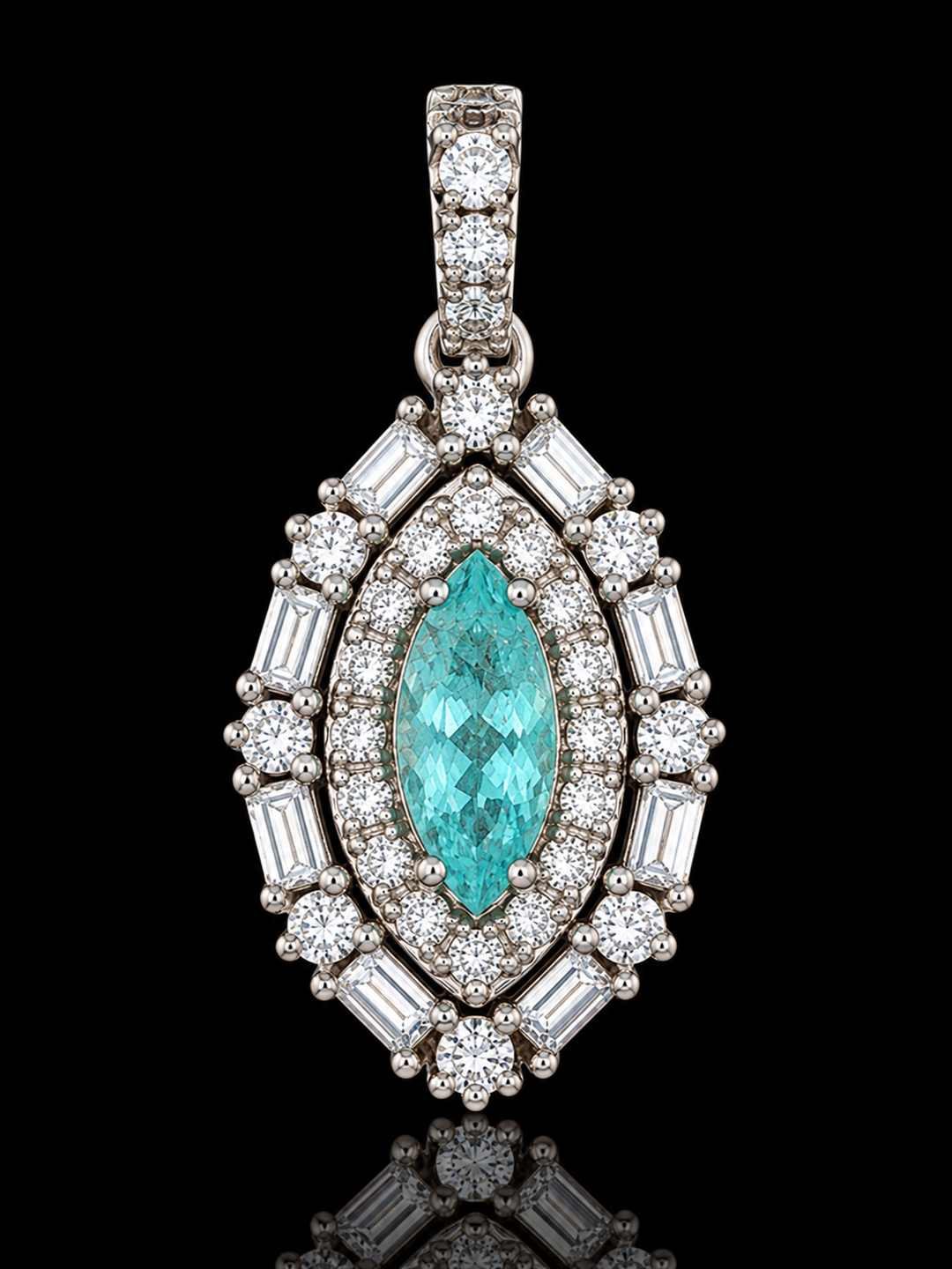 Designer M.C. Marchisio Natural Paraiba Tourmaline & Diamond 18KT White Gold Pendant