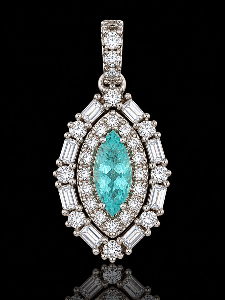 Designer M.C. Marchisio Natural Paraiba Tourmaline & Diamond 18KT White Gold Pendant